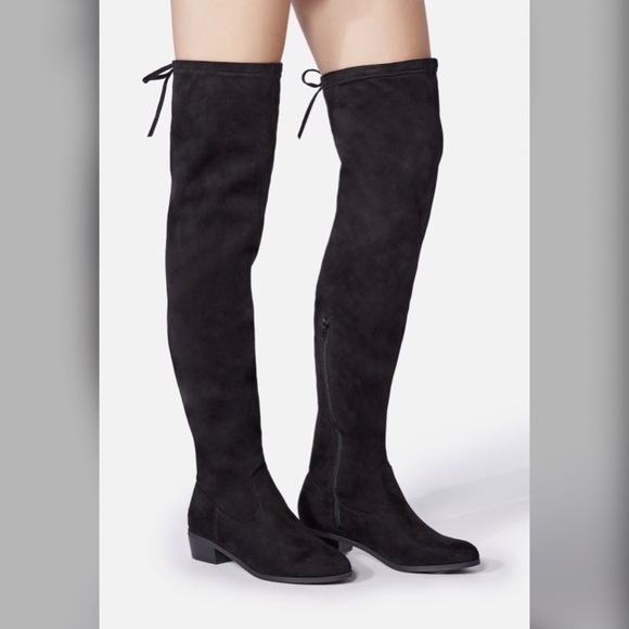 Black Faux Suede Over-the-knee Boot Lace-up Top 10 - Picture 4 of 4